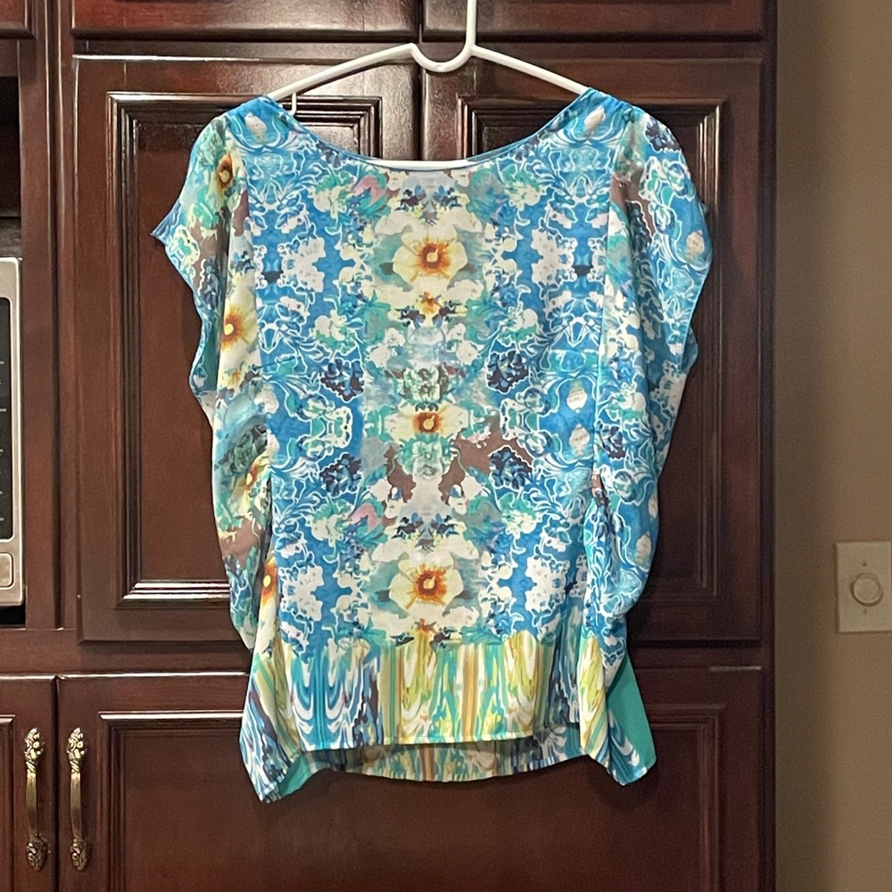 Antonio Melani Sheer Floral Blue Top S